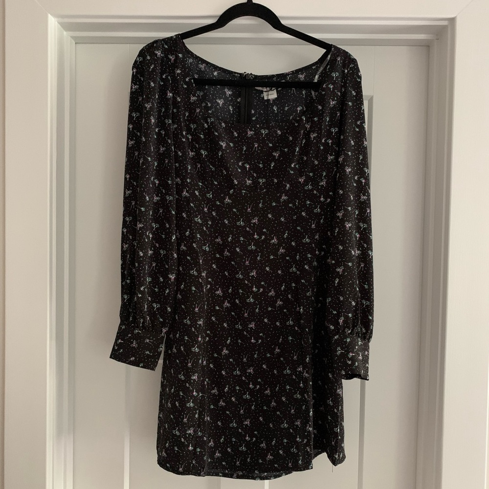 Black floral long sleeve mini dress